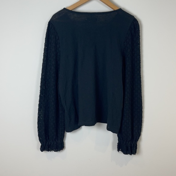 Madewell Texture & Thread Eyelet Mix Ruffle-Sleeve Top Black Size Extra Large - Picture 5 of 11
